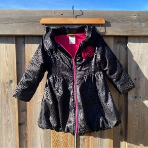 Penelope Mack Black Leopard Print Puffer Coat with Pink Lining